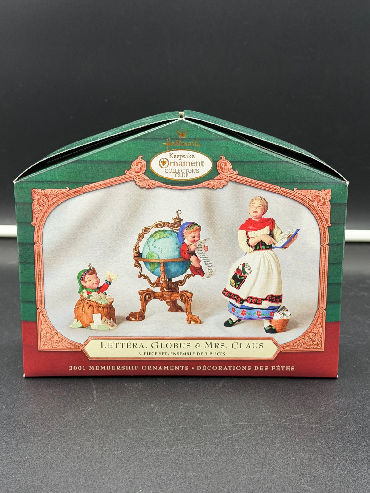 2001 Hallmark Keepsake Member Ornament Set - Lettera Globus & Mrs Claus